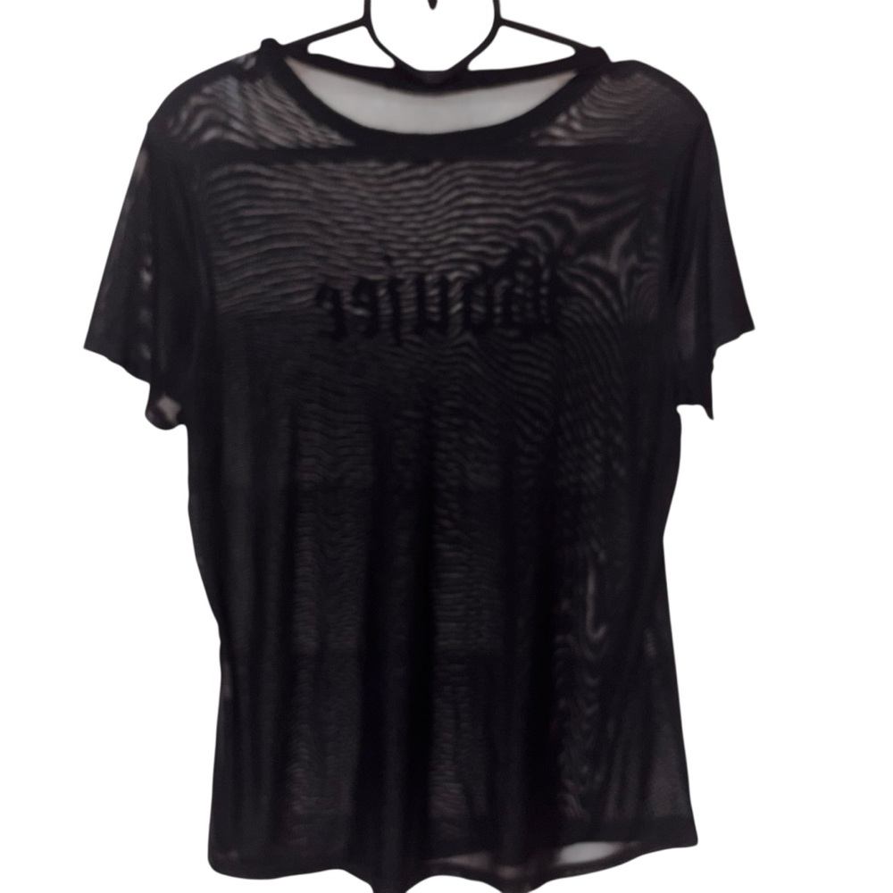 Raggs II Riches Sheer Mesh Black Short Sleeve Top "BOUJEE" Size XL/1X